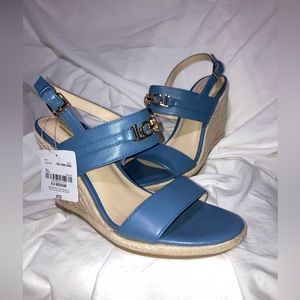 Liz Claiborne Straw Wedge Logo Sandals